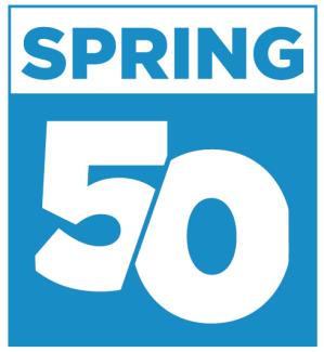 Logo bleu et blanc de Spring 50 