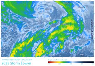 Carte des précipitations de la tempête Eowyn 20250124